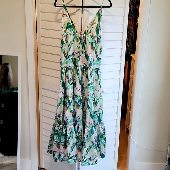NWOT a peach maxi dress with tropical pattern, sz L - Picture 2 of 5